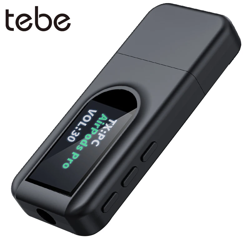 tebe Bluetooth Audio Receiver Transmitter 5.0 with OLED Disply 2-IN-1 Mini Wireless Adapter 3.5mm Jack AUX  for TV Earphone Car