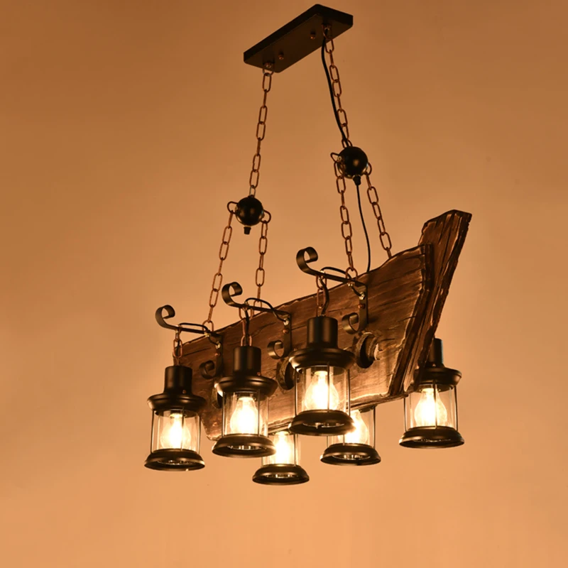 

Southeast Asian Vintage Wooden Penthouse Restaurant Bar Chain Chandelier American Boat Shaped Antique Decorative Pendant Light