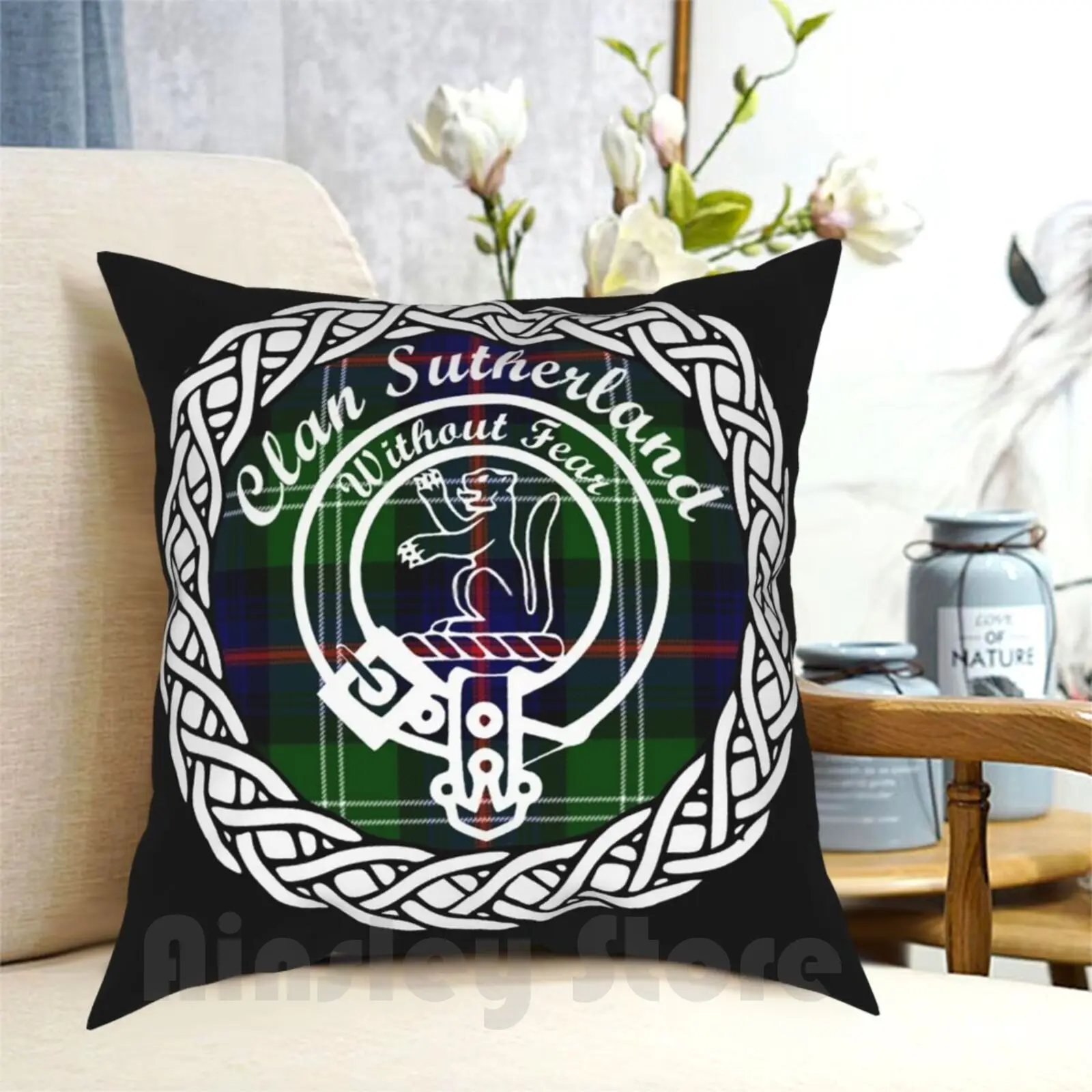 Clan Sutherland Surname Last Name Tartan Crest Badge Pillow Case Printed Home Soft DIY Pillow cover Sutherland Heraldry