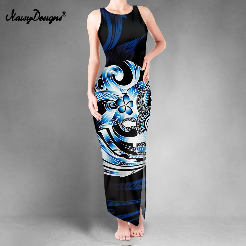 

Noisydesigns Maxi Dresses For Women 4XL Boho Samoa Hibisucs Ladies Sexy Slit Vest Bodycon Dresses Robe Femme Party Dropshipping