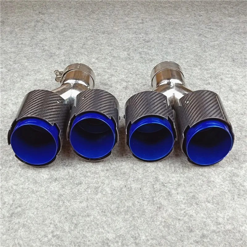 

One Pair Car Styling Grilled Blue Glossy Carbon Fiber Stainless Steel Muffler Tip Car universal For Akrapovic Exhaust Pipe