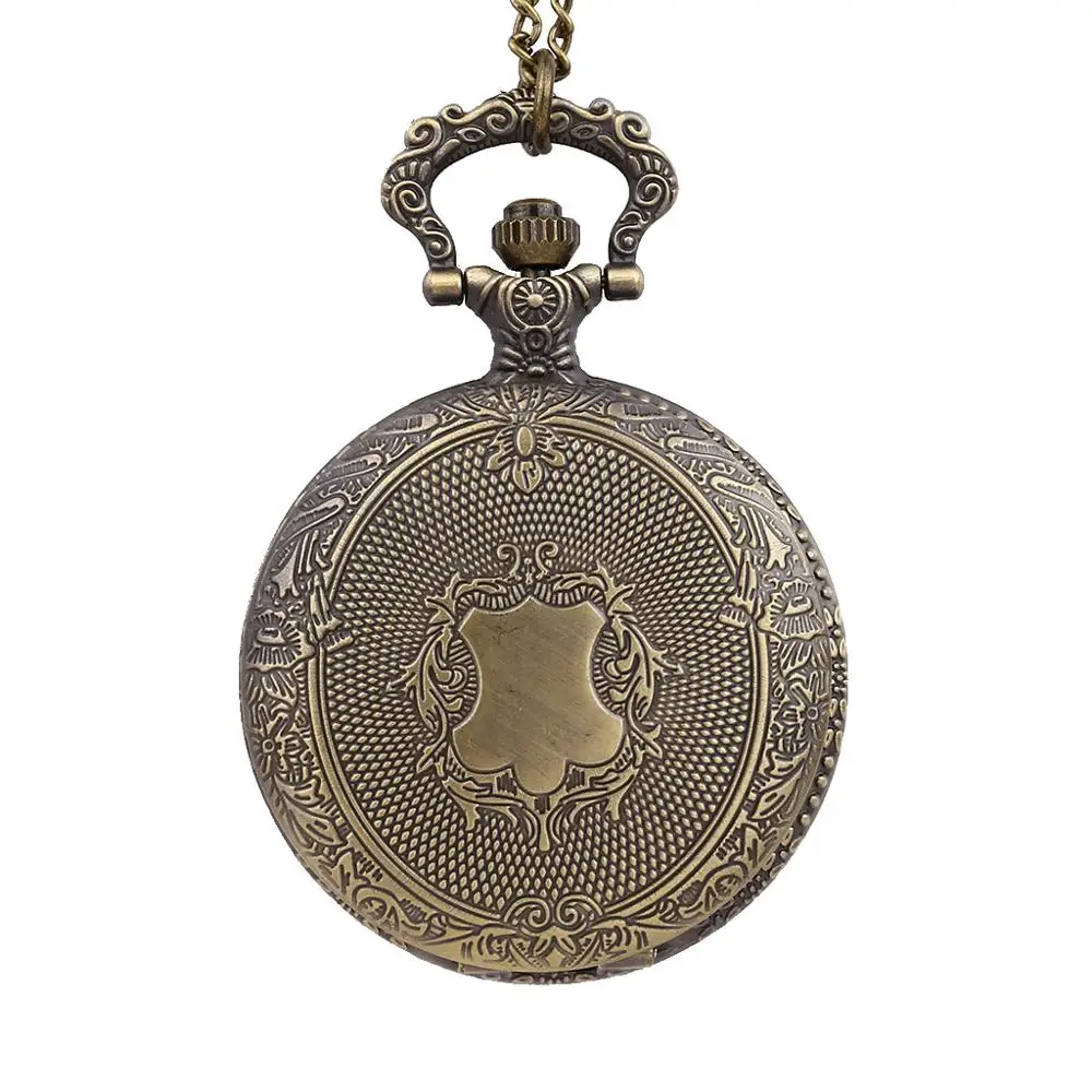 8129New European retro quartz pocket watch large double-sided engraving wall chart shield open cover pocket watch with chain