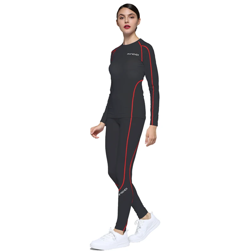 Findci Women's 2PCS/Set Dry Fit Athletic Compression Long Sleeve T Shirt Legging Fitness Suit Baselayer