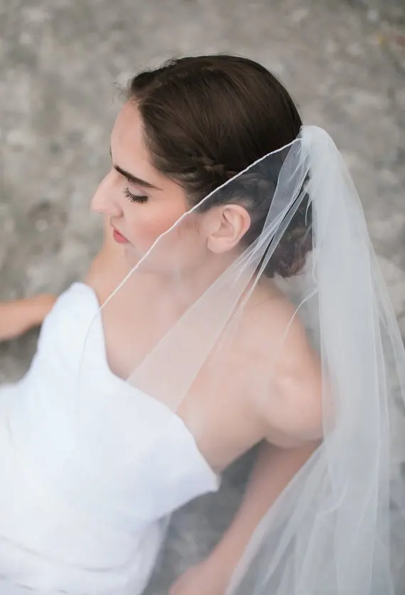 Veu De Noiva Fingertip Chepal Cathedral wedding veil pencil edge bridal veil soft veil in white ,ivory long veil wedding