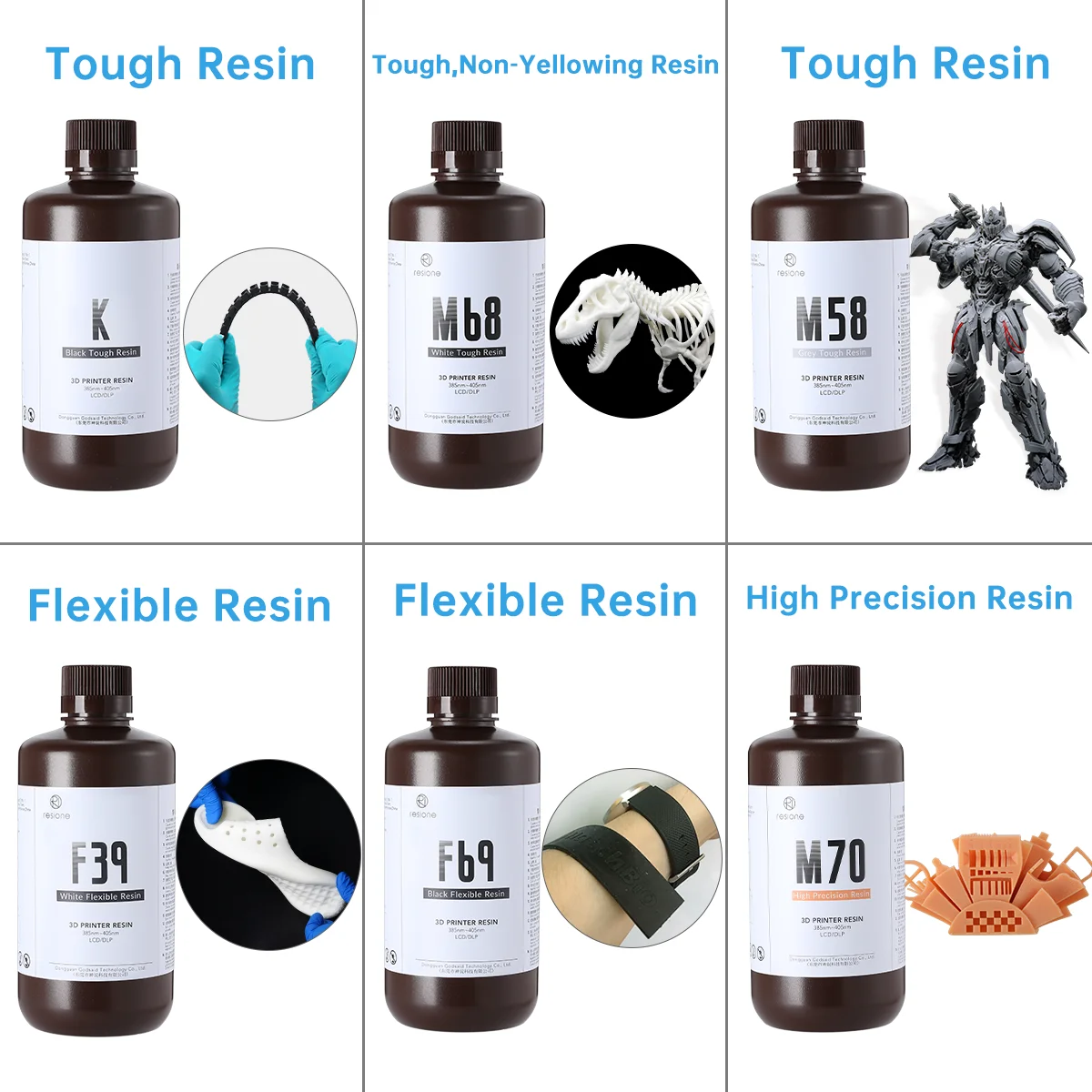 

Resione 1KG ABS Like Tough Flexible Dental Transparent UV Resin 3d For Elegoo Anycubic Resin 3d Photon Resin