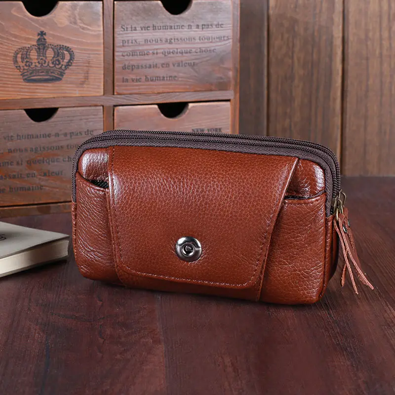 새로운 5.5 인치 7.2 인치 정품 가죽 휴대 전화 포켓 벨트, 수평 및 수직 야외 스포츠 동전 지갑 남성용