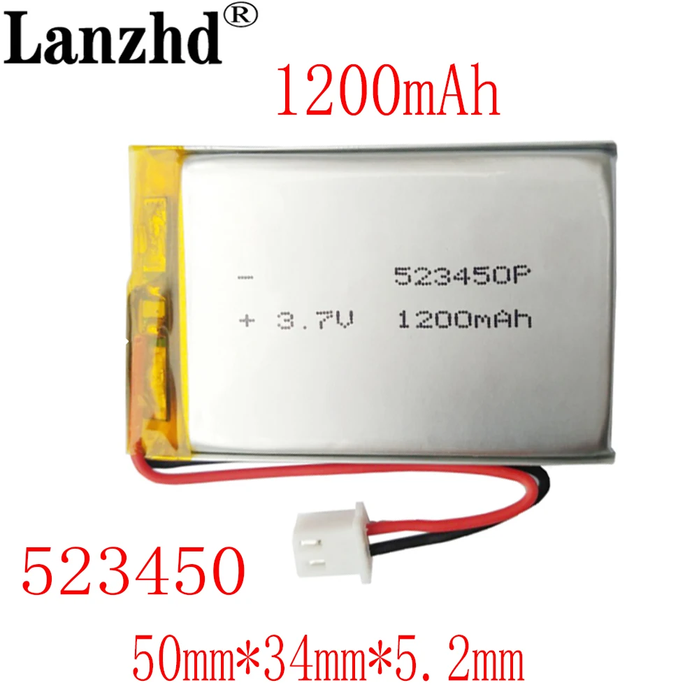 1-12PCS 1200mAh 3.7V 523450 Polymer Lithium Li-ion Battery For wireless helmets GPS Smart Phone DVD MP3 MP4 MP5 Led Lamp column