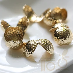 DIY Supply-Solid Brass Finding Textured Clam Shell Bead Tip - 12.1x12.7x9mm (4157C)