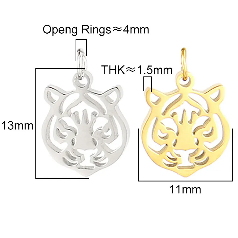 5pcs Stainless Steel Tiger Charms Fit Jewelry Making Animal Geometry Wolf Pendant Charms Makings Necklaces For DIY Handmade