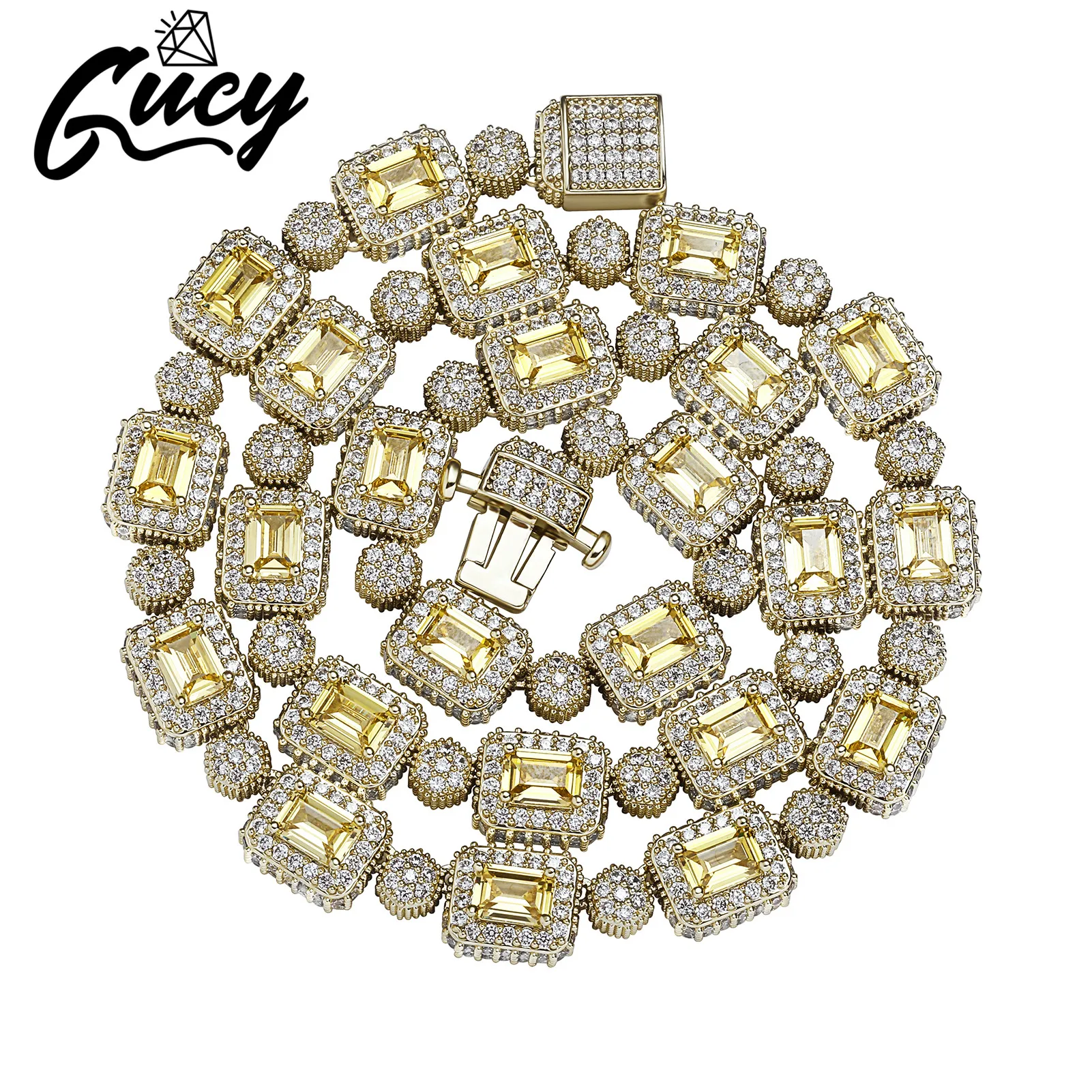 

GUCY Fashion Jewelry 10mm Square And Round Tennis Chain Lovely Top Quality Cubic Zirconia Hiphop Necklace for Drop Shipping