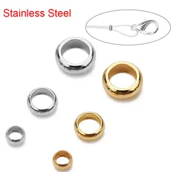 100pcs Round Stainless Steel Crimp End Stopper Beads 2 2.5 3mm Golden Color Loose Big Hole Beads For Diy Bracelet Jewelry Making
