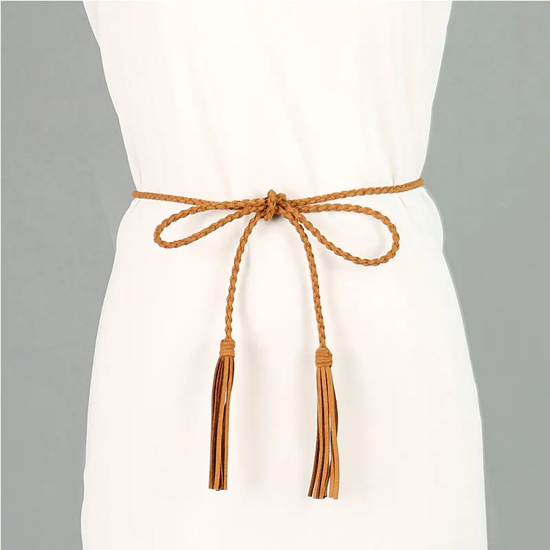 2022 Women Woven Tassel Belt Braided waistband Boho Girls Thin Waist Rope Knitted waist Belts For Dress Waistbands Accessories