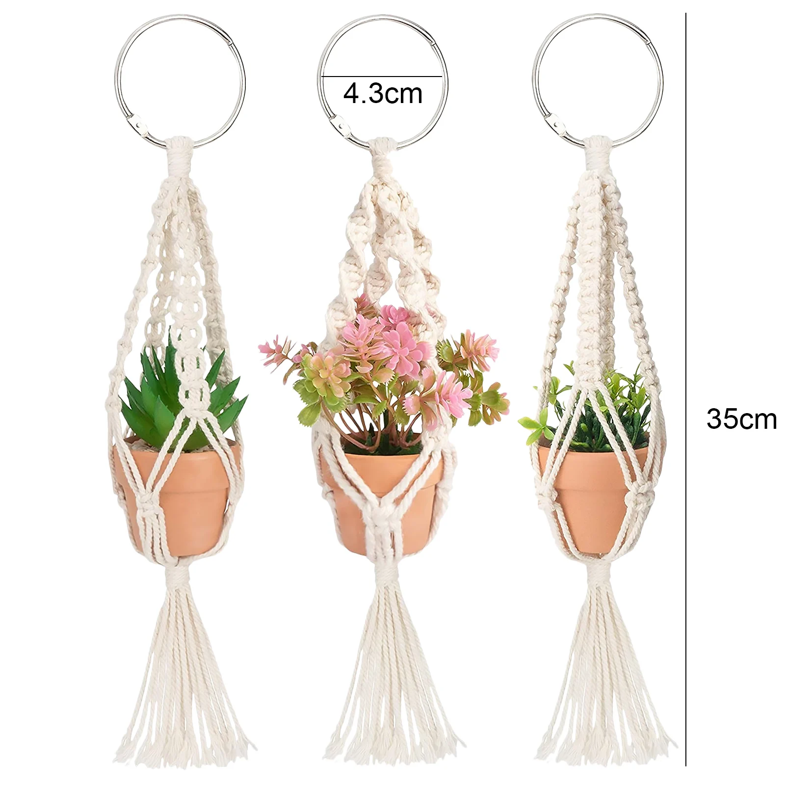 2 sztuk Macrame roślin wieszaki Boho wiszący Ornament ozdoby roślin wieszaki na sztuczne soczyste rośliny Mini kosz roślin