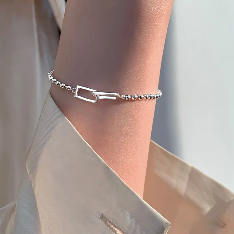 VENTFILLE 925 Sterling Silver Geometric Square Round Bead bracciale per le donne personalità temperamento semplice mano gioielli Party