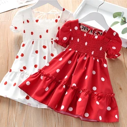 2021 New Baby Summer Dresses Girls Sweet Lace Chiffon Polka Dot Dress Little Girl Chiffon Short Sleeve Dress For Kids Clothes