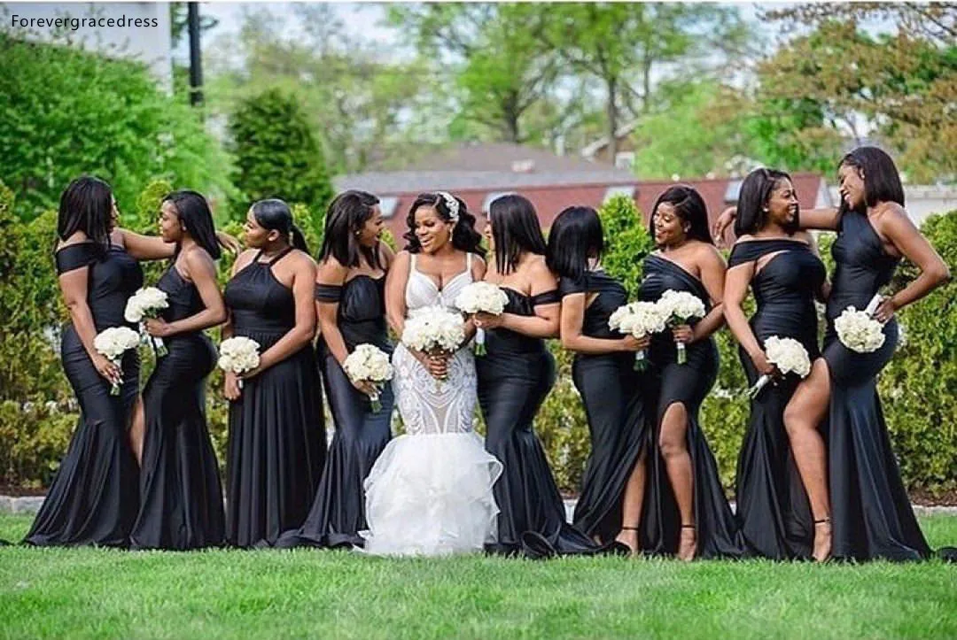 

Spring Summer African Girls Bridesmaid Dresses Mixed Styles Side Split Maid of Honor Wedding Guest Gowns Plus Size Available