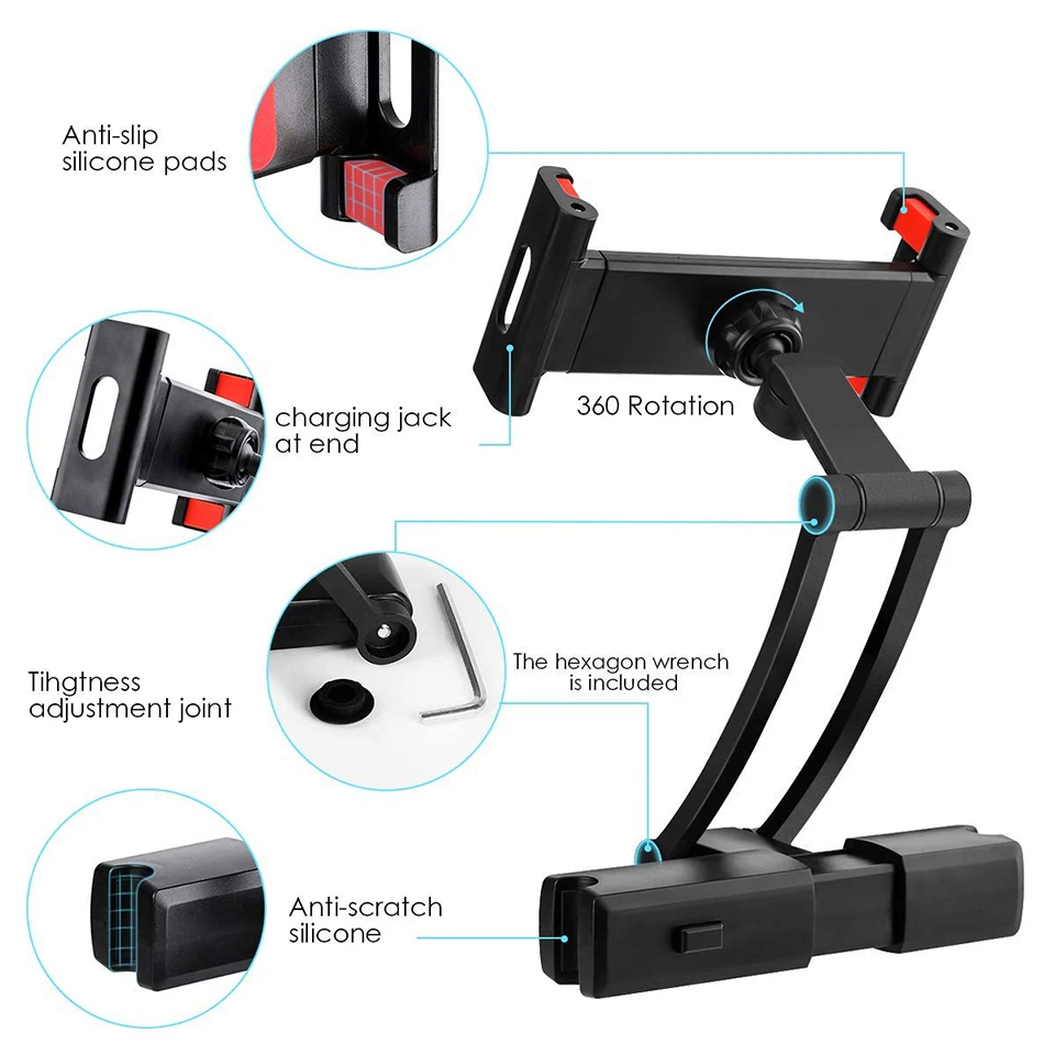 Universal Car Rear Pillow Holder Stand for Ipad 7-13' Tablet 360 Rotation Bracket Back Seat Car Mount Handrest Soporte Tablet