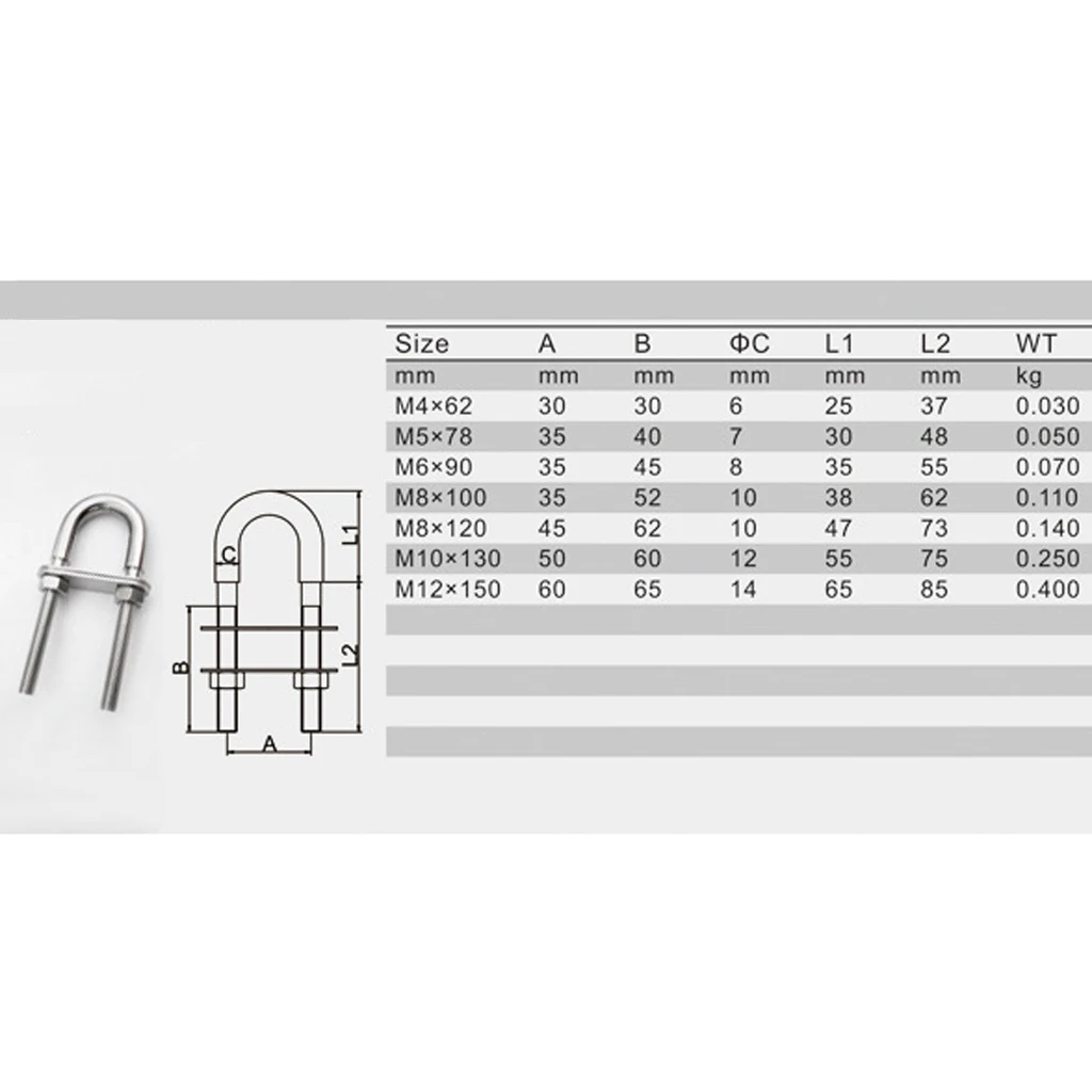 304 Rvs Marine Touw Rigging Boog Stern Eye U-bout Yacht Boot Hardware Groothandel Dropshipping Marine Rigging M8 * 100