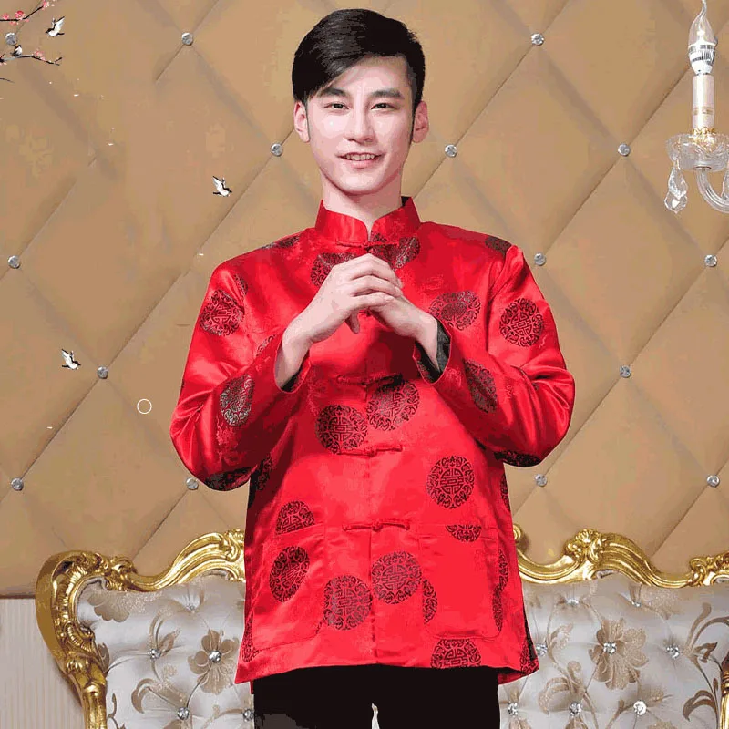 6Color Men New Year Tops Chinese Traditional Tang Suit Long Sleeve Kung Fu Clothing Mans Jacket Cheongsam Retro Clothes S-3XL