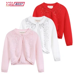 Kids Girls Cardigans Sequins Coats Long Sleeve Sweater Jacket Girl Open Front Knit Bolero Shrug Outwear Children Sweater Top