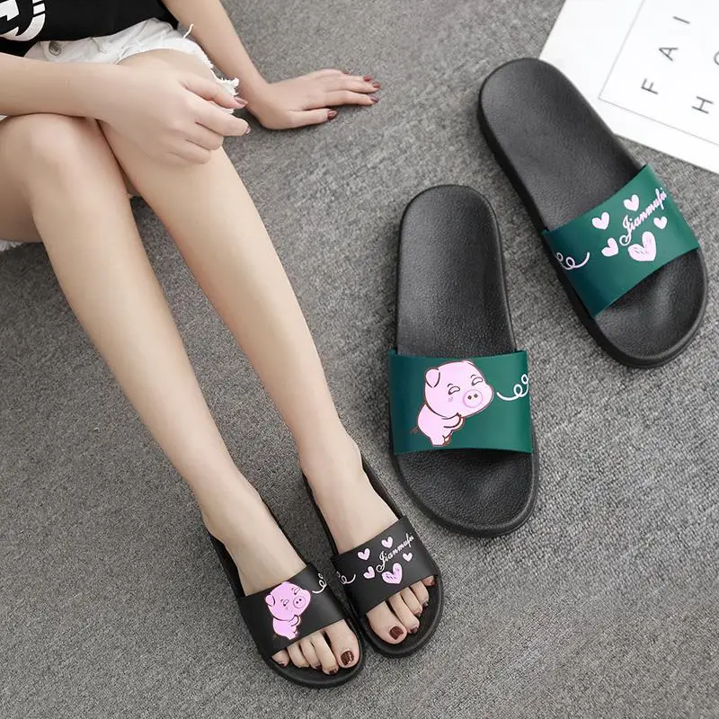 Cartoon Cute Piggy Printed Panda Duck Bear Shoes Women Slippers Women Fashion Shoes Outdoor Indoor Home Non-slip Slides