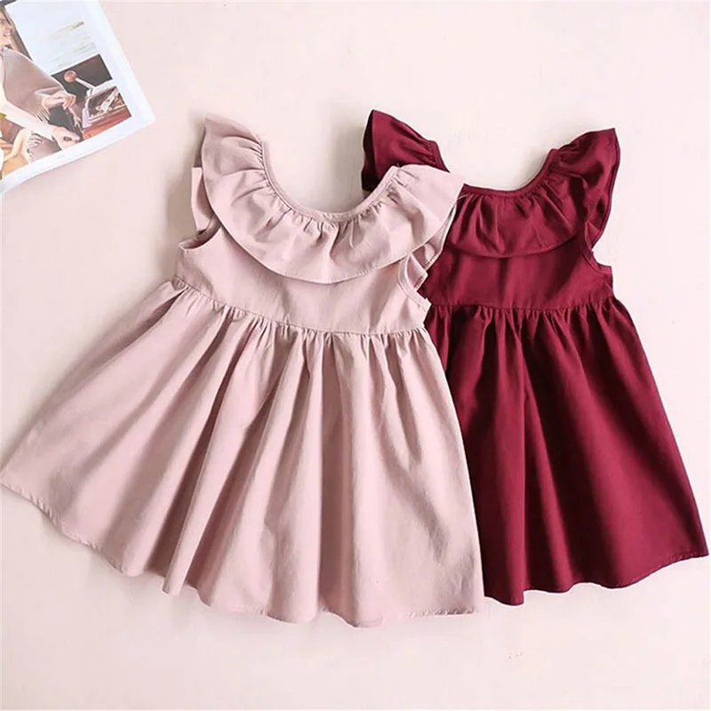 Cute Baby Girls Summer Sundress Bowknot Short Mini Vest Dress Toddler Kids Cotton Casual Dresses Sleeveless Outfit Red Pink