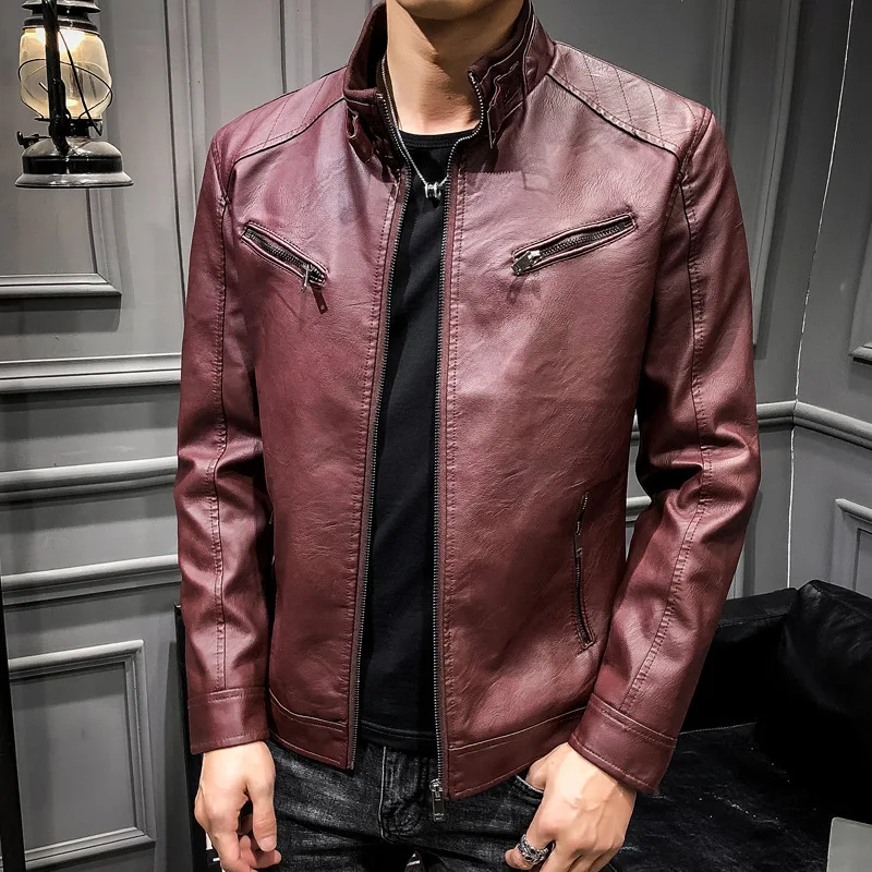 Idopy Autumn Winter Men's Faux Leather Jackets Slim Fit Coats Motorcycle Biker Men Short PU Leather Zipper Outerwear