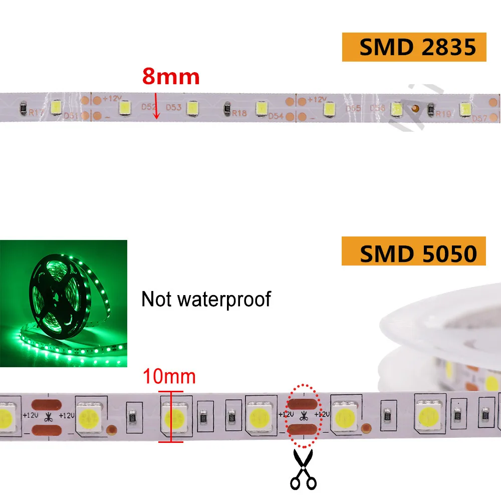 12V RGB LED Strip Light 5M 300Leds SMD 2835 5050 60LEDs/m Tuya Wifi Bluetooth APP Control Waterproof Flexible Tape Ribbon