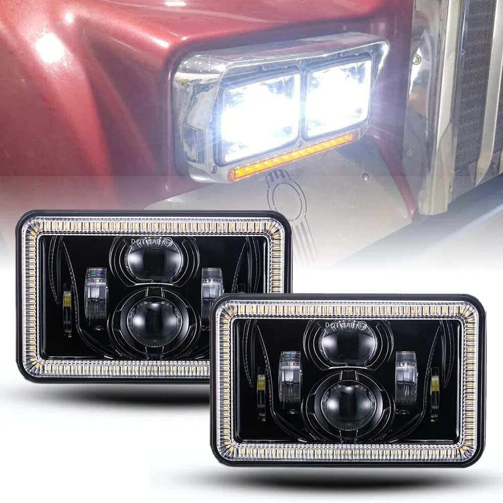 

2pcs 4X6 For Kenworth Peterbilt LED Headlights 357 379 378 Hi Low Seal Beam H4651 H4652 H4656 H4666 H6545