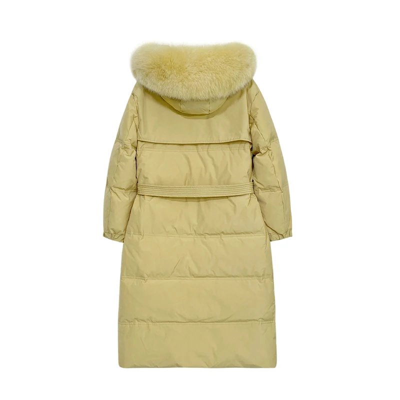 Winter Women Fox Fur Collar Long Hooded Down Jacket Coats Black Warm Jackets Thick Parka White Duck Down Winter Jacket