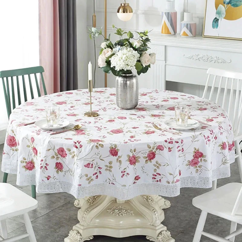 Pastoral Flower Style Round Table Cloth PVC Plastic Thick Tablecloth Oil Proof Waterproof Fabric Tables Cover Decorative Kitchen