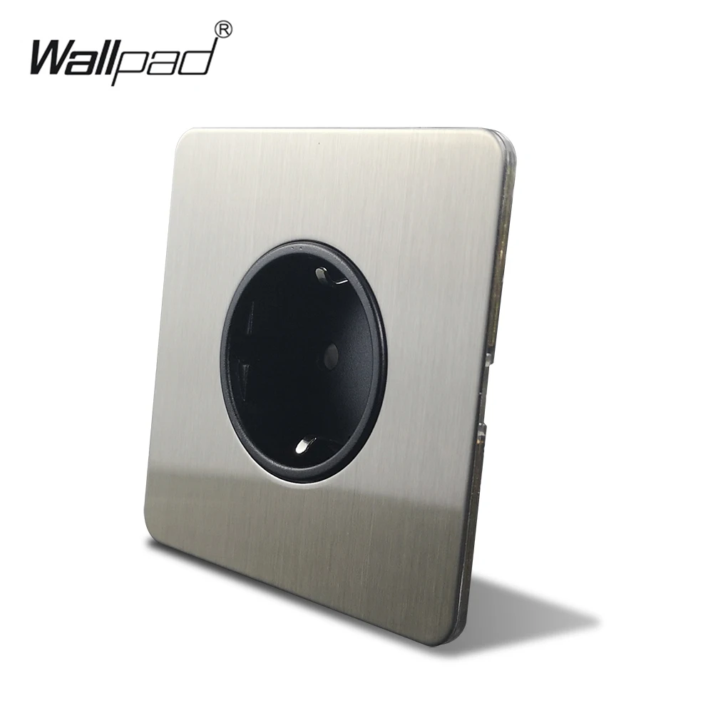 Wallpad H6 Series Brushed Silver Stainless Steel Panel Grounded 16A EU Wall Socket Electric Outlet