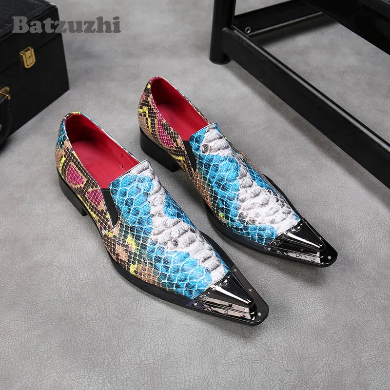 Batzuzhi Color Leather Dress Shoes Men Formal Shoes Men zapatos de hombre Pointed Metal Tip Punk Party/Stage Shoes Man, Big US12