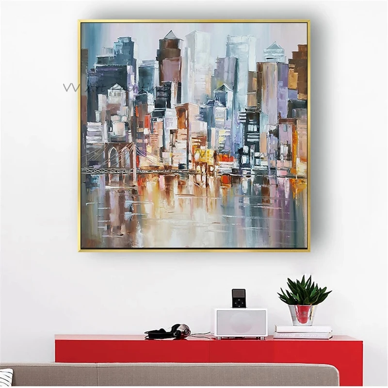 

Busy Life Landscape Picture Hand Painted City Oil Paintings Canvas Abstract Palette Knife Decor Wall Home Interior Decor Arts