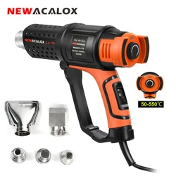 NEWACALOX 2000W 220V Industrial Hot Air Gun Adjustable Temperature Heat Gun with 4pc Nozzles Shrink Wrapping Thermal Power Tool