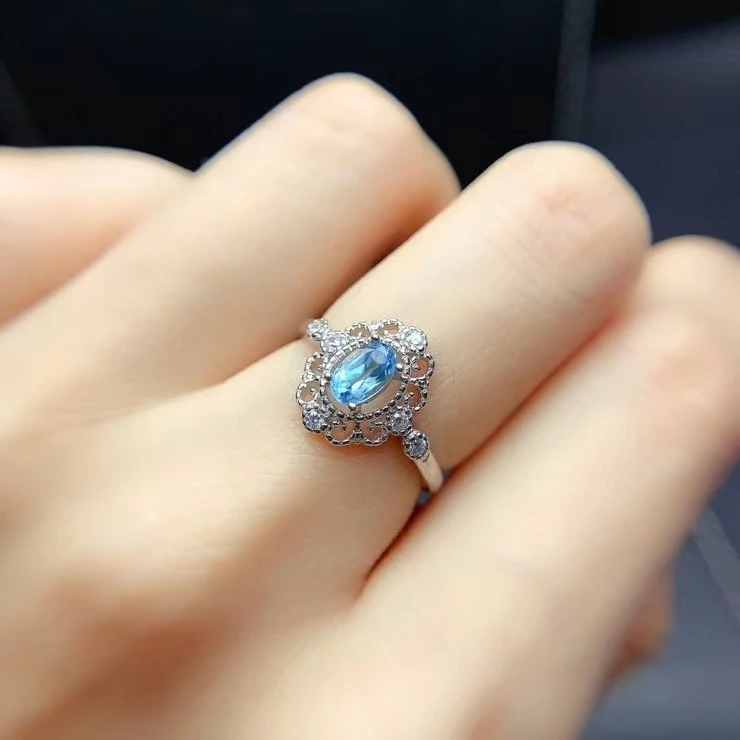 

KJJEAXCMY fine jewelry S925 sterling silver inlaid natural blue topaz girl elegant ring support test Chinese style hot selling