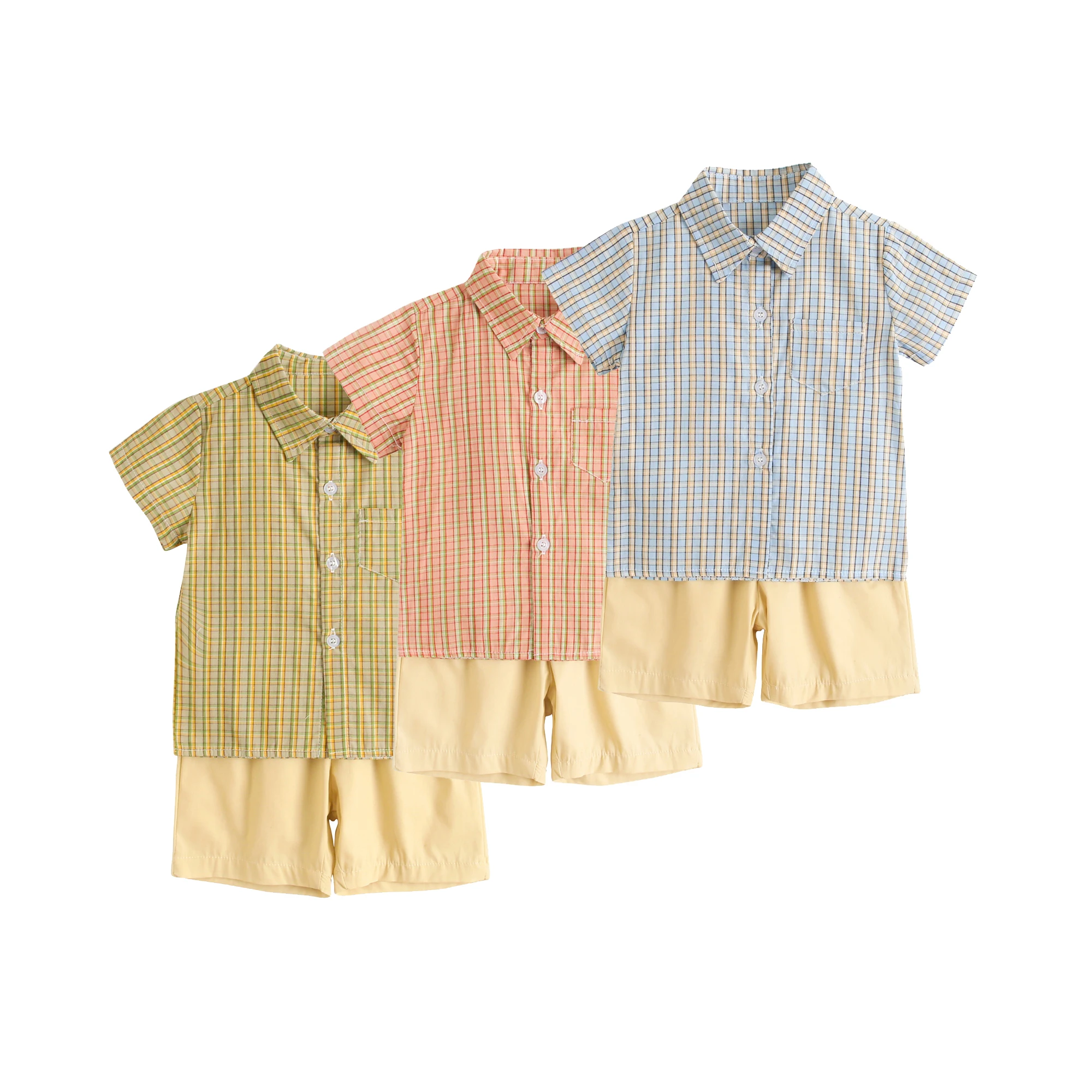 Sanlutoz Toddler Boys Clothing Sets Plaid Cotton Short Sleeve Baby Shirts + Shorts Casual 2pcs