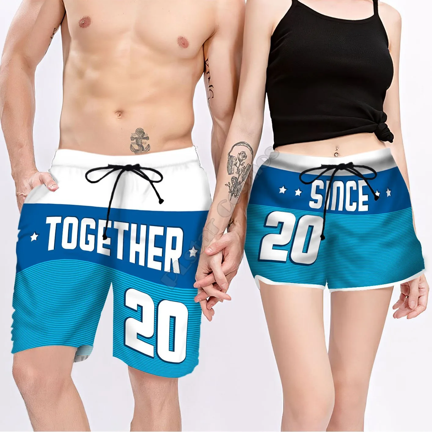 Couple Matching Together Since Personalized Shorts 3d Shorts women for men Elastic Waist Shorts Summer Couple Beach Shorts 02