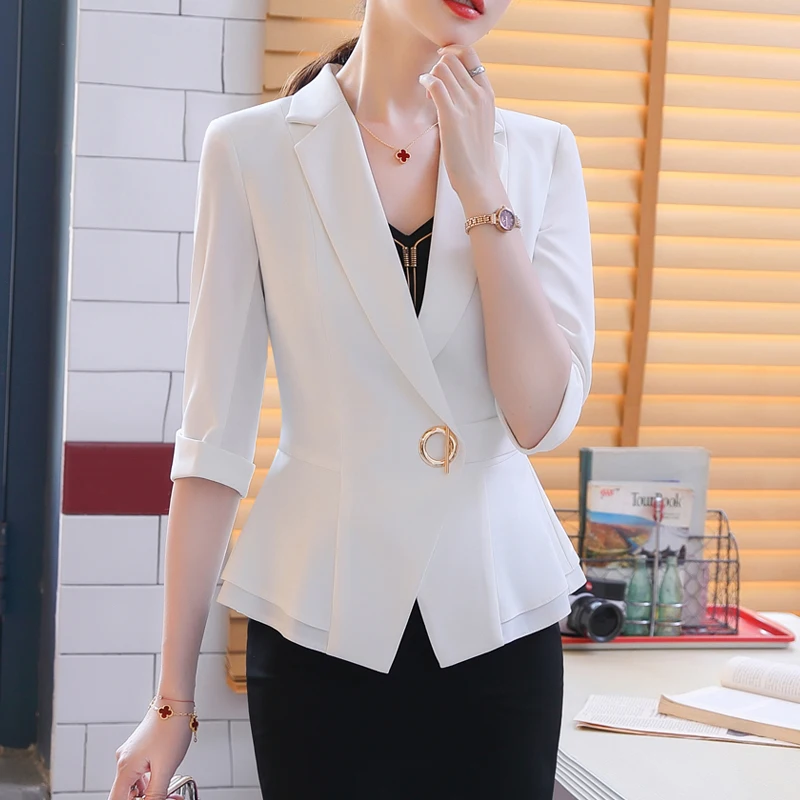 Women\'s Basic Small Blazers, Half Sleeve Coat, Slim Female Outerwear, Chic Tops, Office Wear, Summer Fashion