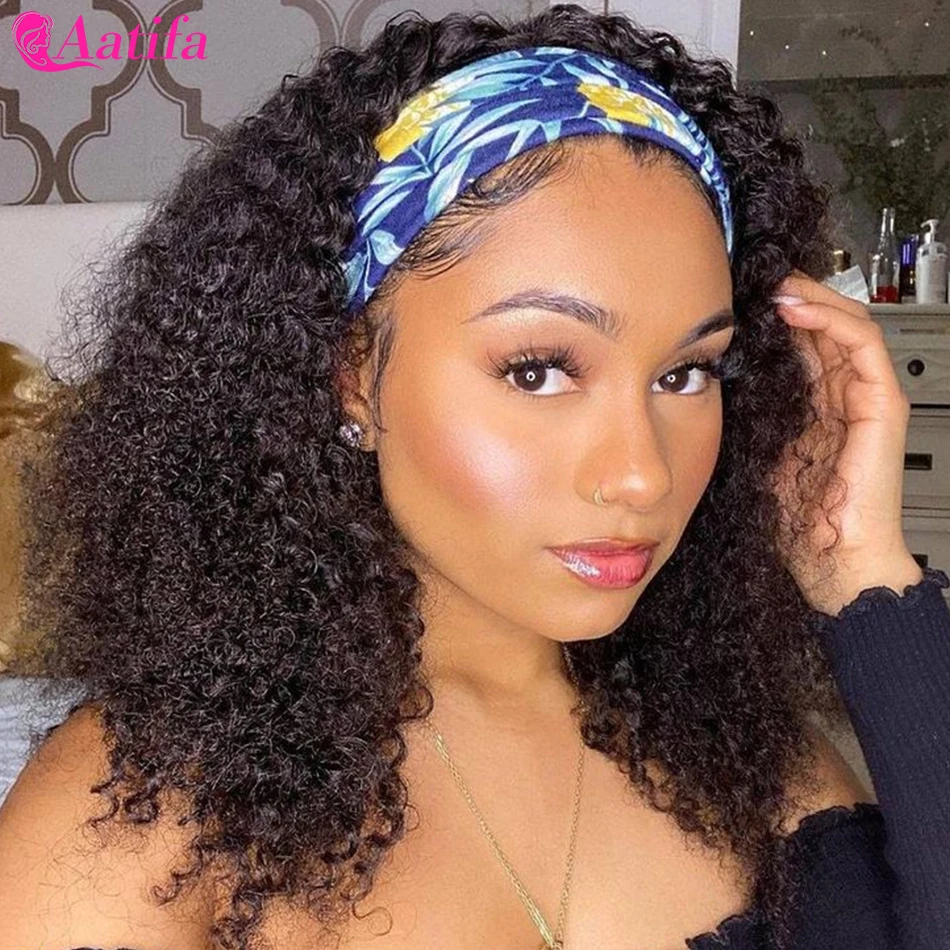 Kinky Curly Headband Wig 100% Human Hair Wigs Brazilian Remy Hair Wig Full Machine Made Wigs 30 Inch 180 Density For Black Women