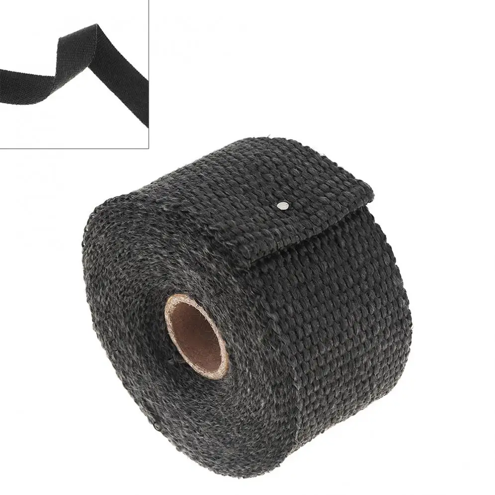 1 Set Exhaust Heat Thermo Wrap  Insulation Pipe Tape Fireproof Cloth Roll Titanium Glass Fiber with 4 Stainless Ties for Car