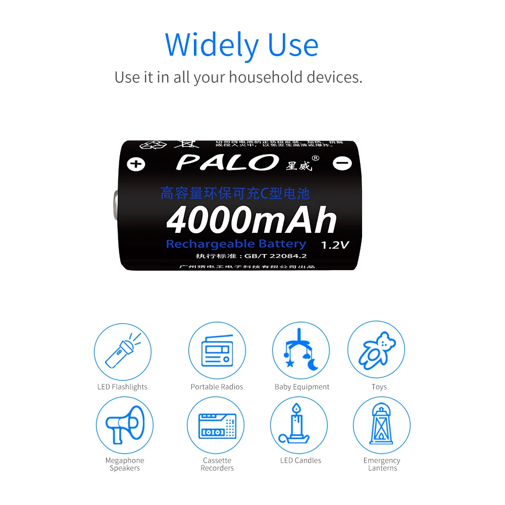 PALO 1-12 Pcs C Size Rechargeable Battery Type C LR14 Battery 1.2V NI-MH 4000mAh Low Self Discharge Rechargeable C Battery