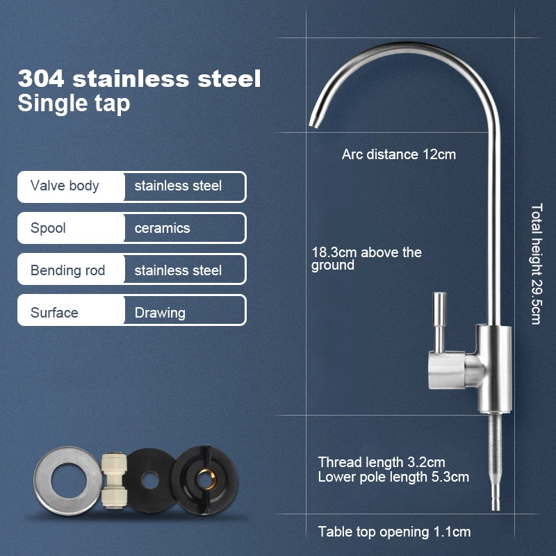 304 Stainless Steel Kitchen Crane Water Faucet Chrome Plated 1/4 Inch Connect Reverse Osmosis Faucet For Drinking Water Purifier