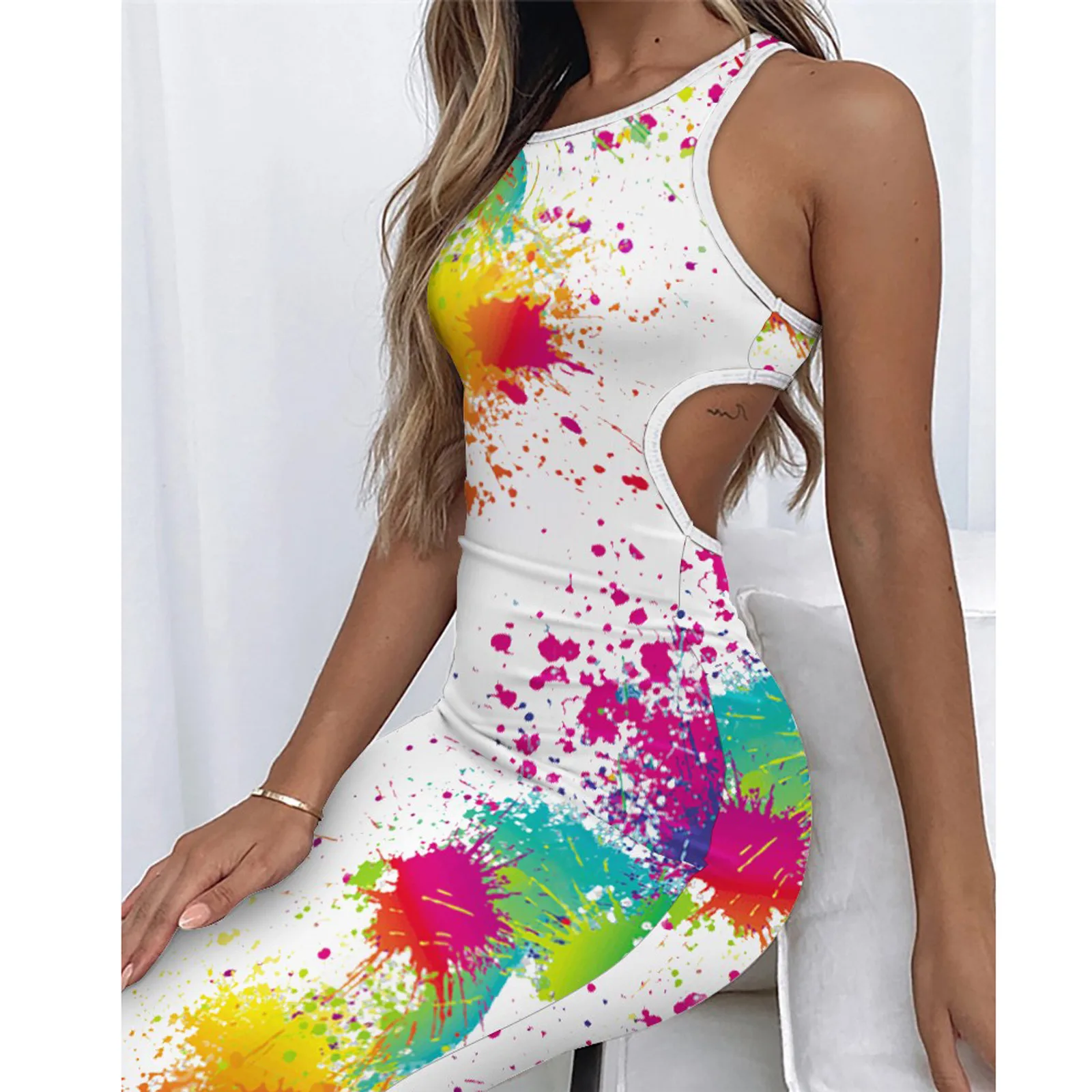 Vestido ceñido al cuerpo para mujer, camiseta informal de verano, Túnica holgada sin mangas, Sexy, 2021