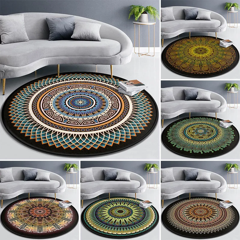 Modern Mandala Round Carpet for Living Room Luxury Ethnic Style Floor Mat Anti Slip Bedroom Rugs Bohemian Area Rugs 100cm/120cm