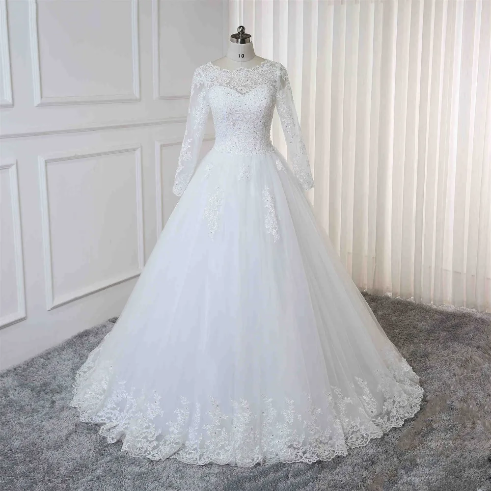 Maniche lunghe abito da ballo abiti da sposa Appliques di pizzo di lusso perline abiti da sposa abiti su misura abiti da Noiva