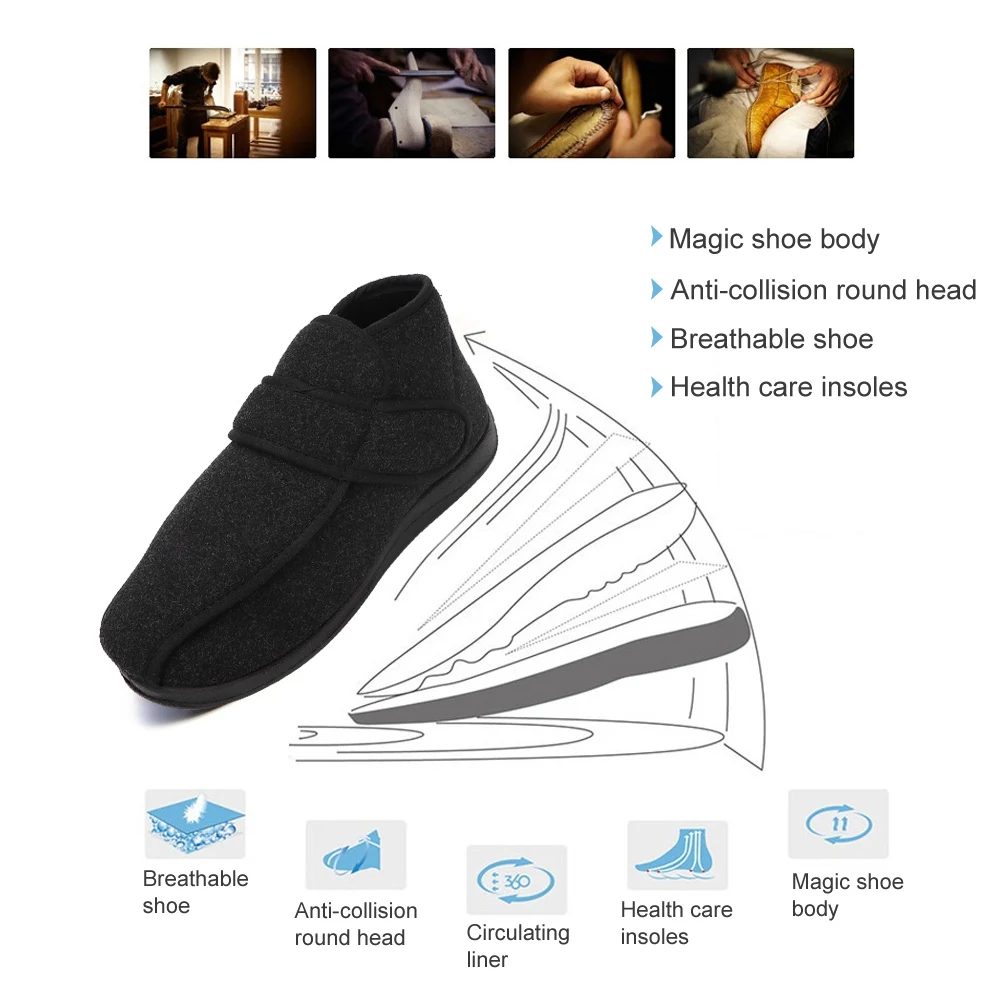 Diabetic Slippers Diabetic Thumb Eversion Deformation Postoperative Care Adjustable Fat Feet Flat Shoes Memory Foam Soles Black