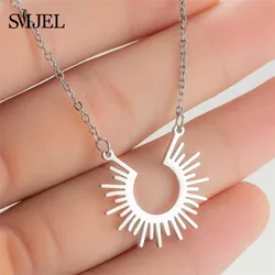 New Stainless Steel Sun Totem Pendant Necklace For Women Gold Color Half Circle Spiked Colar Choker Necklaces Daily Jewelry