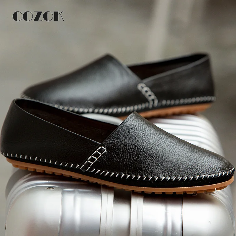 [Soft] Men's Shoes Casual Shoes Lazy Low-cut Set Foot Mid-mouth Single Shoes Cowhide Leather Handmade Leather Shoes