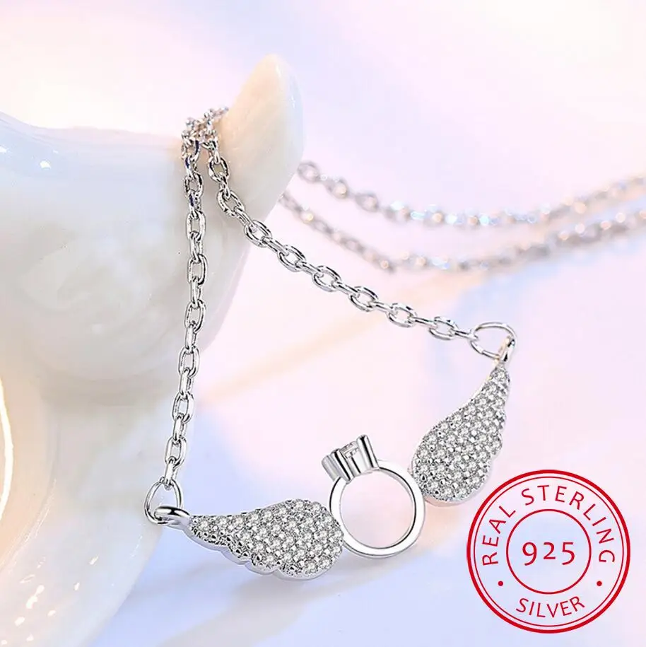 

New product Cross clavicle Cute Angel Wings Women Necklaces 925 Sterling Chain Choker 925 Sterling Silver Crystal Necklace